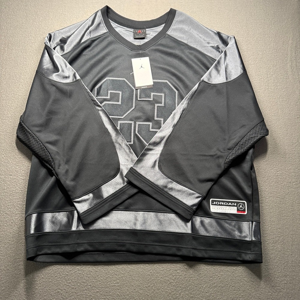 Jordan Jersey Mens XL Black Silver Oversized Long Sleeve 23 HV0109-010